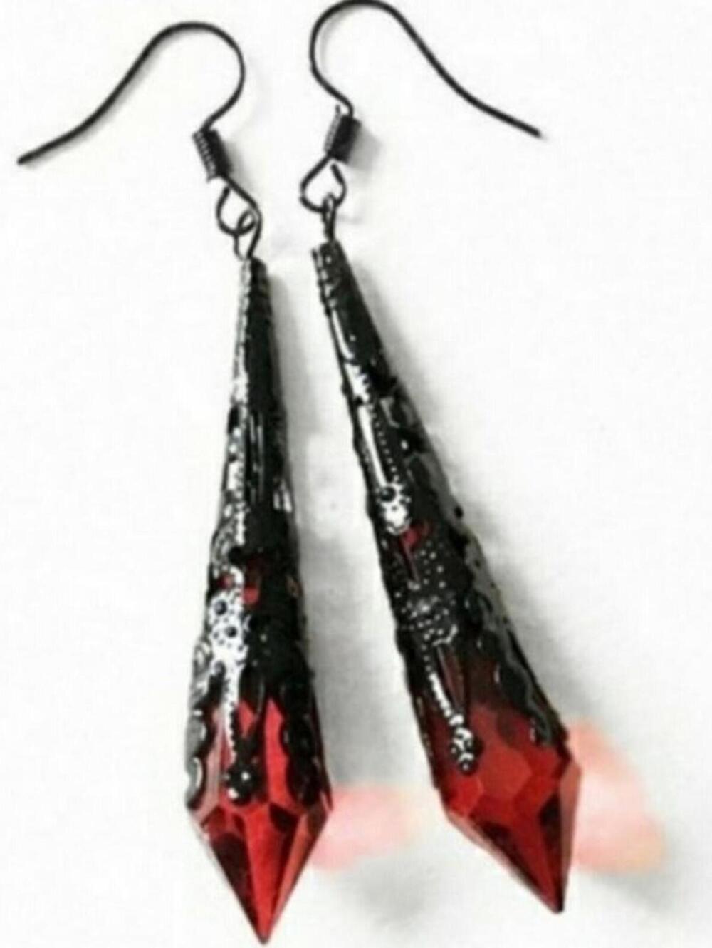 Red Spike Brass Filigree Goth Earrings